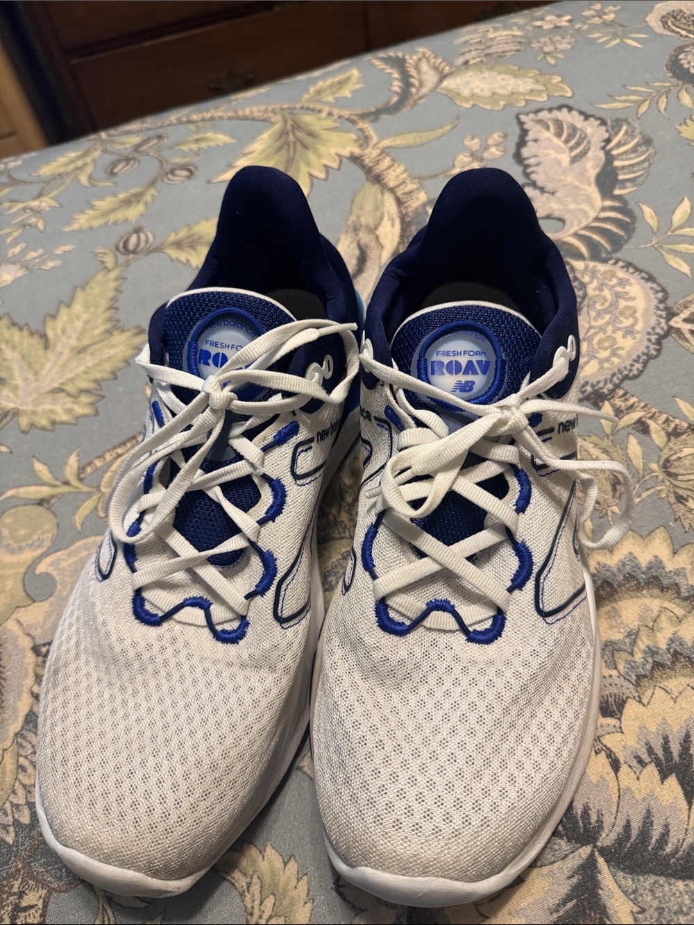 New Balance White and Navy Athletic Sneakers fresh foam rova